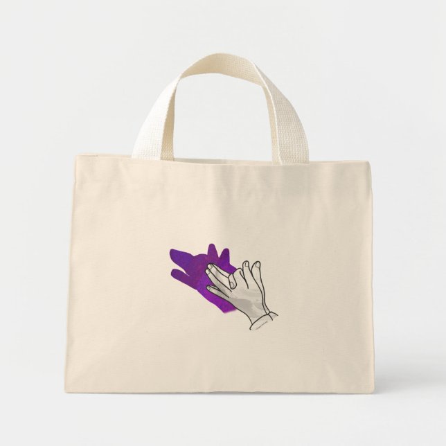 Mini Tote Bag Hand Silhouette Wolf Purple (Devant)