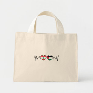 Mini Tote Bag Heartbeat Lebanon Palestine Unity drapeaux.