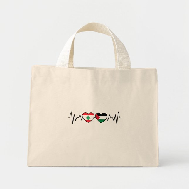 Mini Tote Bag Heartbeat Lebanon Palestine Unity drapeaux. (Devant)
