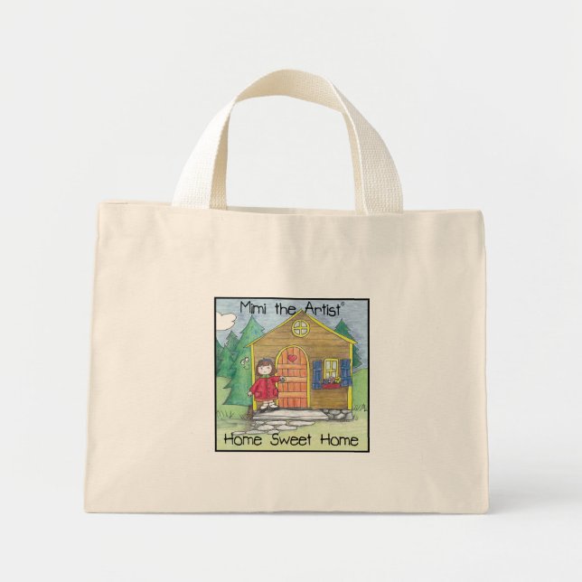 Mini Tote Bag Home Sweet Home avec Mimi l'artiste! (Devant)