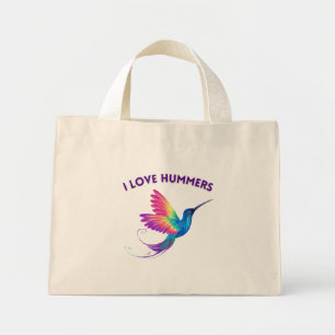 Mini Tote Bag I Love Hummers Exotic Rainbow Hummingbird Flying