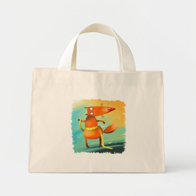 Mini Tote Bag Illustration artisanale de l'aquarelle Funny Fox (Devant)