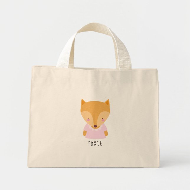Mini Tote Bag Illustration Cute Fox - Personnalisable (Devant)