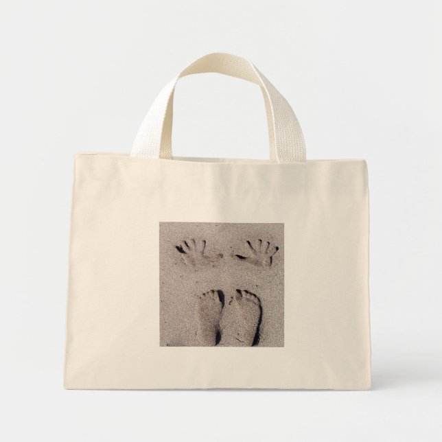 Mini Tote Bag Impressions à la main et aux pieds sur le sable de (Devant)