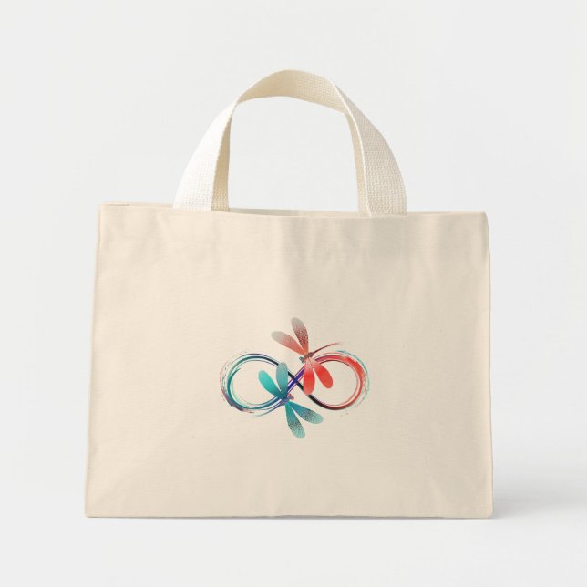 Mini Tote Bag Infini avec des libellules lumineuses (Devant)