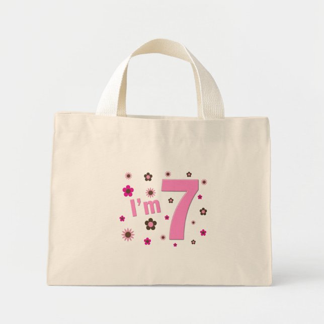Mini Tote Bag J'ai 7 fleurs roses et Brown (Devant)