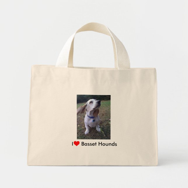Mini Tote Bag J'aime Basset Hounds (Devant)