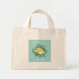 Mini Tote Bag Jaune et Aqua Vintage Ressort Mariage Floral