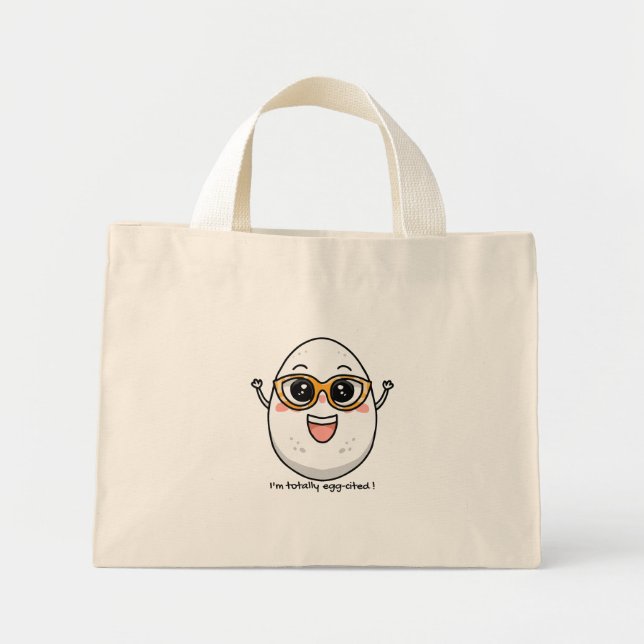 Mini Tote Bag Je suis complètement cité Oeuf joyeux portant des  (Devant)