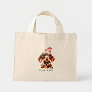 Mini Tote Bag Joli animal de compagnie de Noël Dachshund Chiot