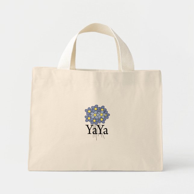 Mini Tote Bag Joli T-shirt bleu fleuri YaYa (Devant)