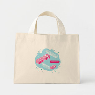 Mini Tote Bag Joyeuses fêtes, bleues et roses