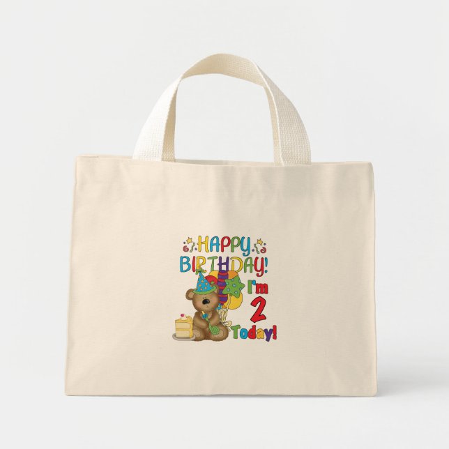 Mini Tote Bag Joyeux anniversaire Teddy Bear 2nd Tshirts and Gif (Devant)