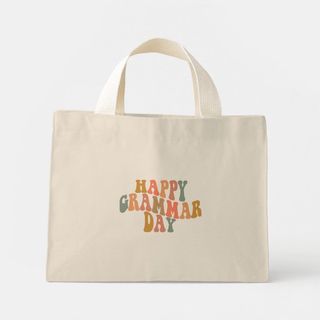 Mini Tote Bag Joyeux Jour de la Grammaire Rétro Wavy (Dos)
