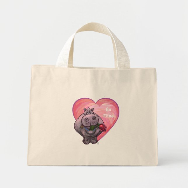 Mini Tote Bag La Saint-Valentin de l'hippopotame (Devant)