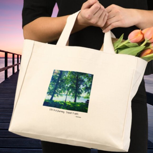 Mini Tote Bag La vie est un voyage-Voyagez bien. Scène du lac (Créateur téléchargé)