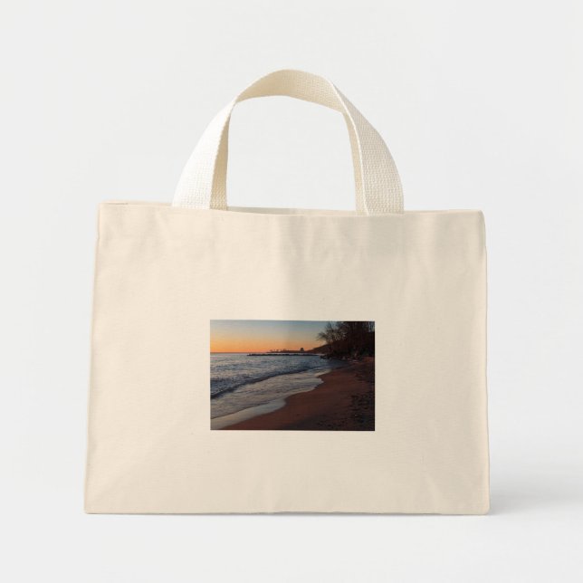 Mini Tote Bag lac michigan côte nord milwaukee à l'aube (Devant)