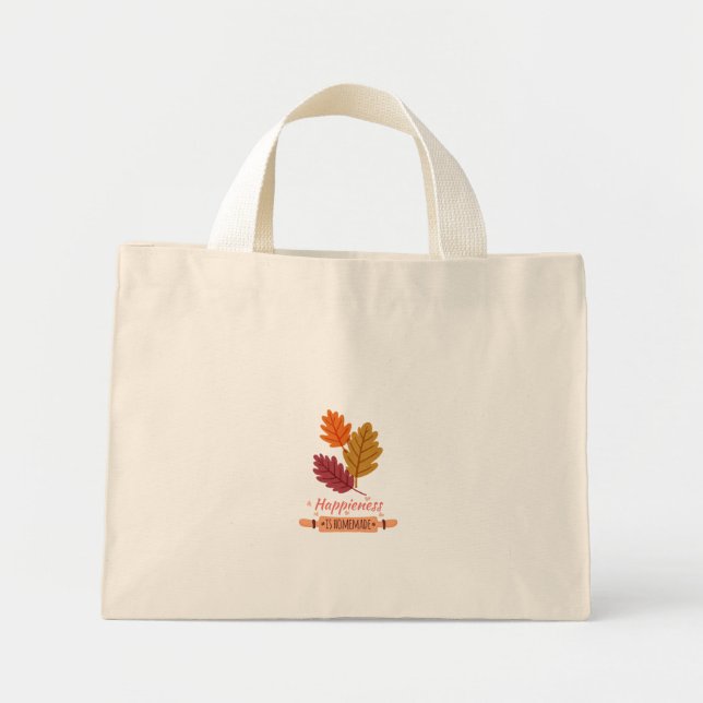 Mini Tote Bag le bonheur est fait maison automne conception incr (Devant)