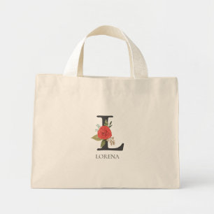 Mini Tote Bag Lettre L monogrammée personnalisable florale moder