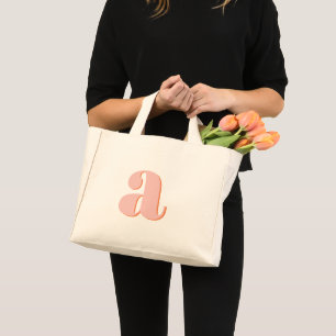 Mini Tote Bag Lettres Rétro Monogrammées Rose Pâle Orange