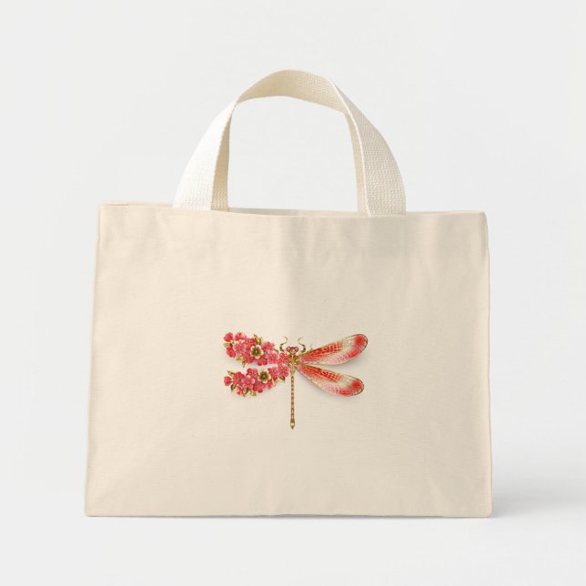 Mini Tote Bag libellule de fleurs avec sakura de bijoux (Devant)