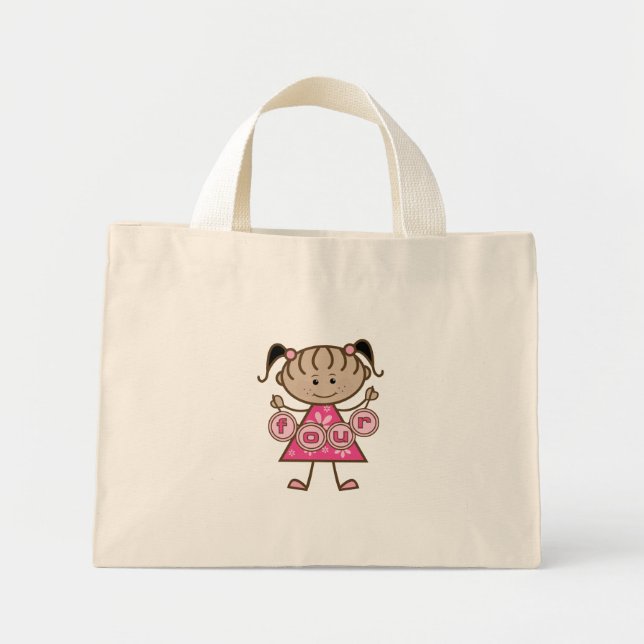 Mini Tote Bag Little Girl 4th Birthday Tshirts et cadeaux (Devant)