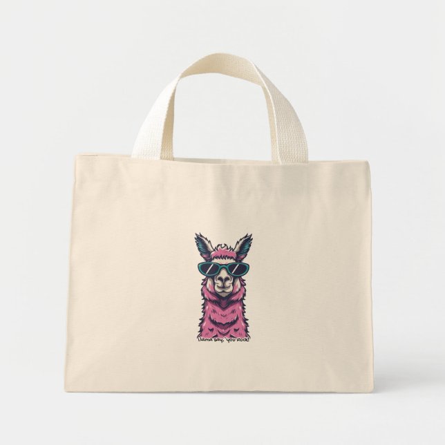 Mini Tote Bag Llama vous dit Rock | Pose ironique dans les lunet (Devant)