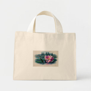 Mini Tote Bag Lotus rose Fleur Vintage Botanique