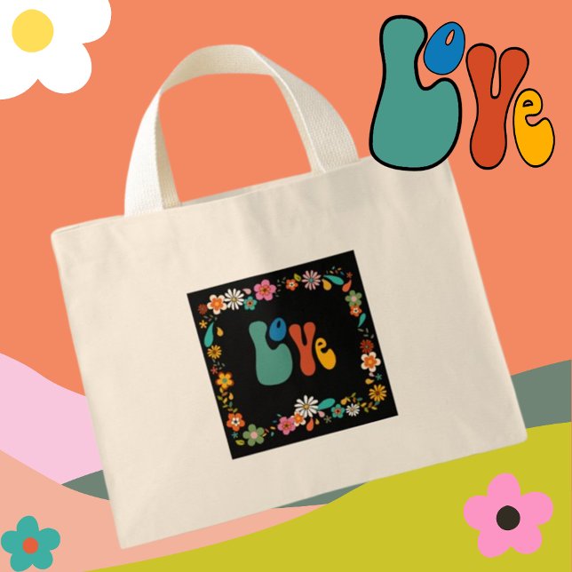 Mini Tote Bag Love 70's Botanical avec personnalisation option (Créateur téléchargé)