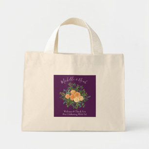 Mini Tote Bag Mariage de pêche violet Roses floraux