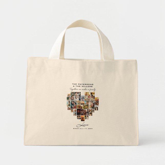 Mini Tote Bag Mariage Famille Anniversaire Coeur Photo Collage (Devant)