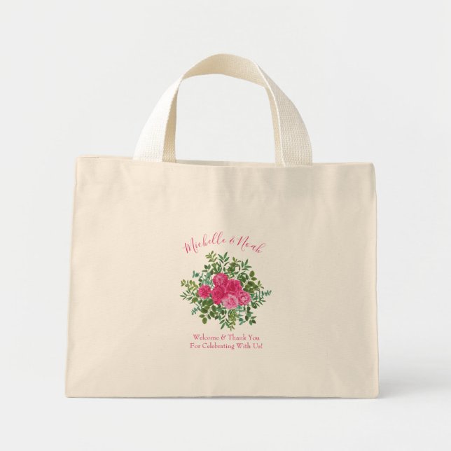 Mini Tote Bag Mariage floral rose vif (Devant)