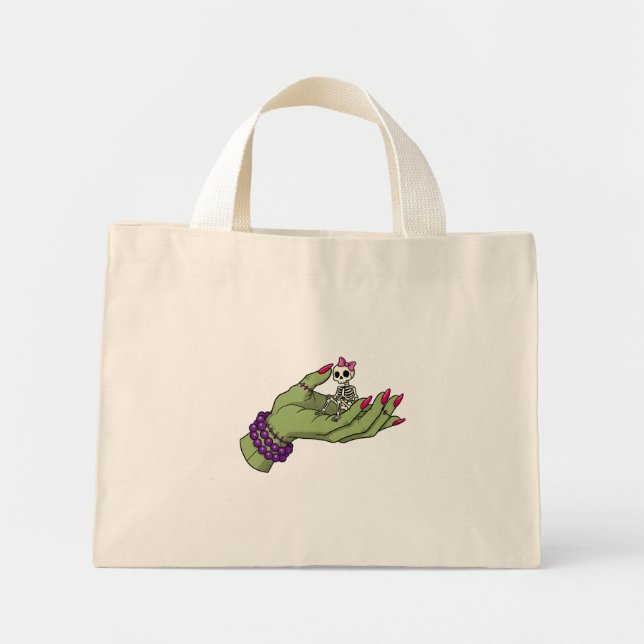Mini Tote Bag Mariée de Frankenstein main avec Skeleton Bow (Devant)