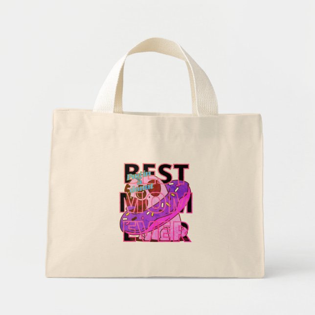 Mini Tote Bag Meilleure maman pug dans un donut (Devant)