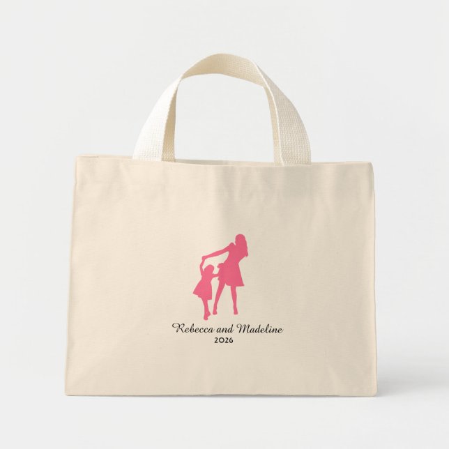 Mini Tote Bag Mère et fille avec année (Devant)
