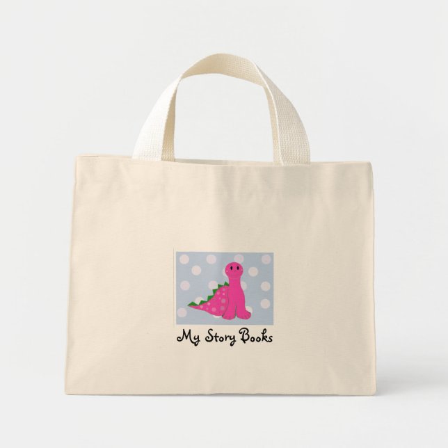 Mini Tote Bag Mon cartable dinosaure rose (Devant)