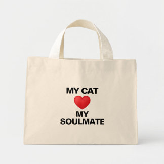 Mini Tote Bag Mon chat est mon âme sœur Rouge Chat amoureux cœur