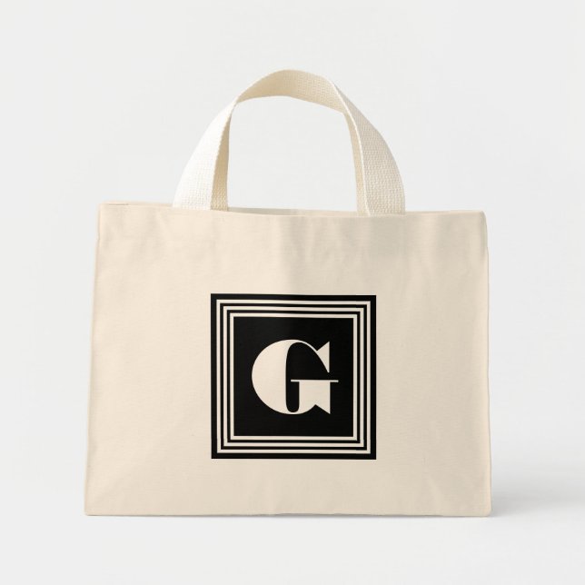Mini Tote Bag Monogramme 3 trames en gras | Noir et blanc (Devant)