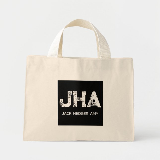 MINI TOTE BAG MONOGRAMME À TROIS LETTRES BLANC NOM NOIR NATUREL (Devant)