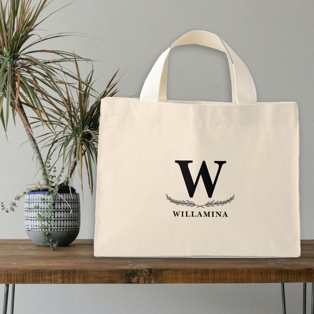 Mini Tote Bag Monogramme botanique personnalisé initial (Personalized Botanical Monogram Initial Mini Tote Bag)