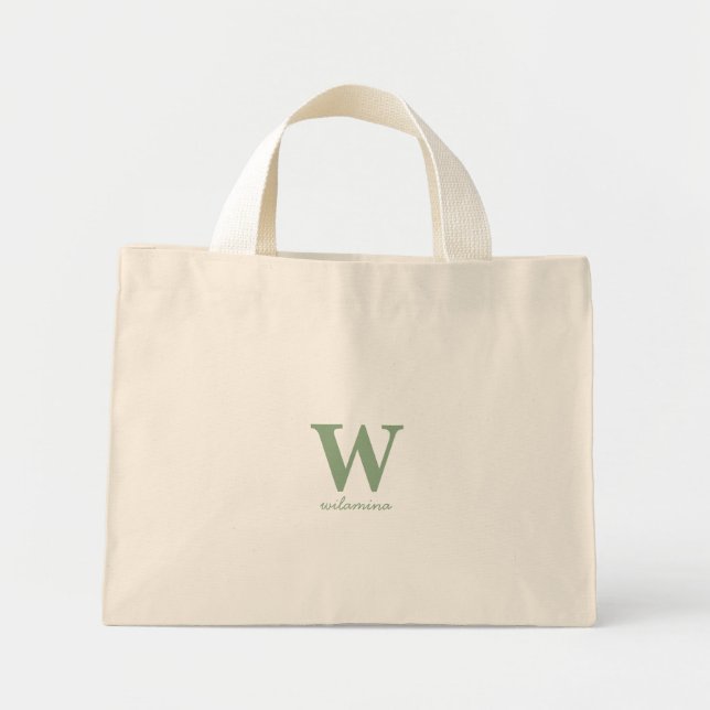 Mini Tote Bag Monogramme de script personnalisé initial et nom v (Devant)