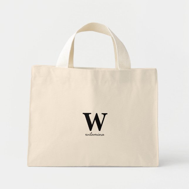 Mini Tote Bag Monogramme de script personnalisé Initiale & Nom (Devant)
