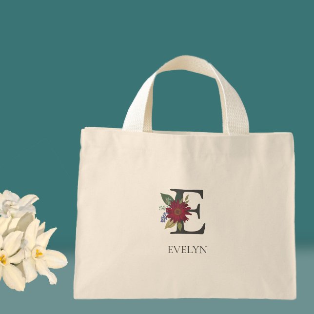 Mini Tote Bag Monogramme floral moderne personnalisable (Créateur téléchargé)