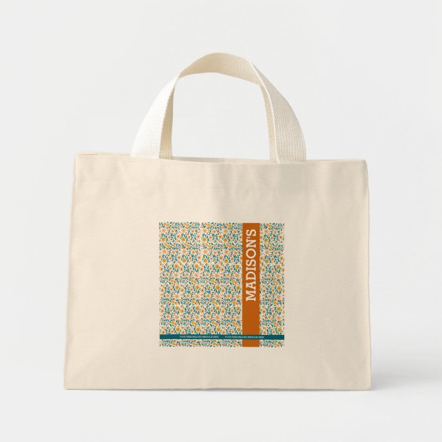 Mini Tote Bag Monogramme floral personnalisé et nom (Devant)