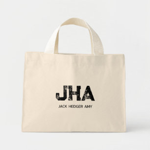 MINI TOTE BAG MONOGRAMME MINIMAL NOIR À TROIS LETTRES NOM NATURE
