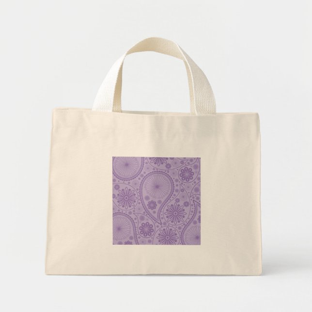 Mini Tote Bag Motif de paisley violet (Devant)