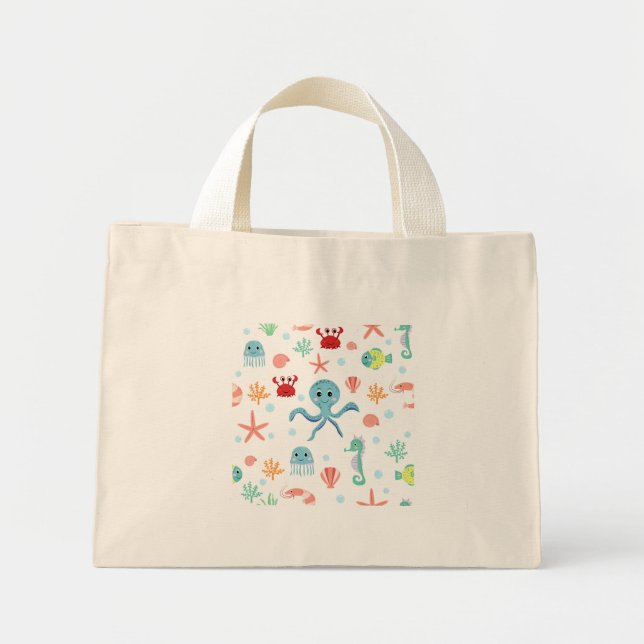 Mini Tote Bag Motif du monde marin (Devant)