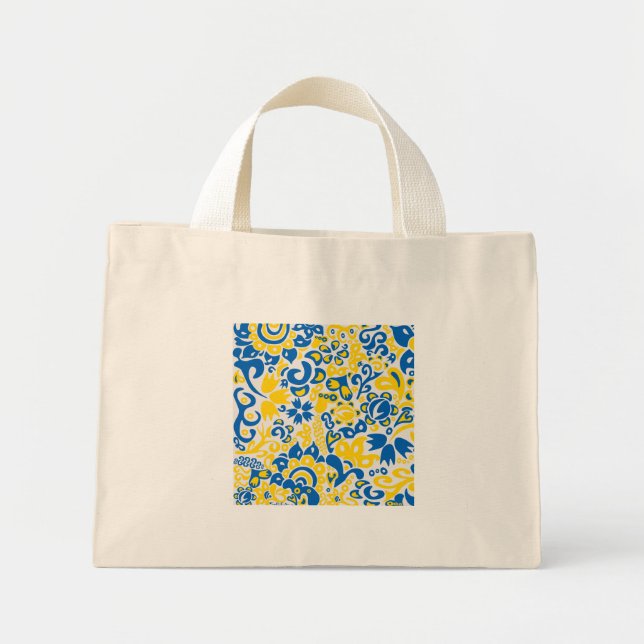 Mini Tote Bag Motif folklorique aux couleurs du drapeau ukrainie (Devant)