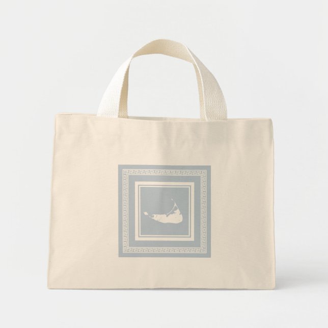 Mini Tote Bag Nantucket Clé grecque Fourre-tout bleu et blanc (Devant)