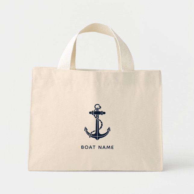 Mini Tote Bag Nautical Navy Blue Anchor Boat Name Custom (Devant)